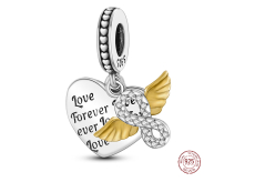 Charm Sterlingové stříbro 925 Milovat navždy, srdce, andělská křídla, nekonečno, 3v1 přívěsek na náramek láska