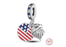 Charm Sterlingové stříbro 925 USA vlajka + orel, 2v1 přívěsek na náramek cestování