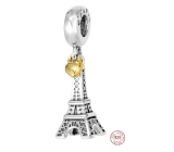 Charm Sterlingové stříbro 925 Eiffelova věž + srdce láska k Paříži, 2v1 přívěsek na náramek cestování