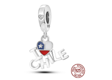 Charm Sterlingové stříbro 925 Miluji Chille - I Love Chile, 2v1 přívěsek na náramek cestování