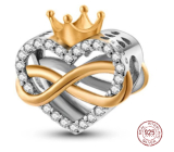 Sterlingové stříbro 925 Srdcová královna - Nekonečno a srdce s korunou, korálek na náramek láska