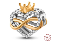 Charm Sterlingové stříbro 925 Srdcová královna - Nekonečno a srdce s korunou, korálek na náramek láska