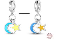 Charm Sterlingové stříbro 925 Luminozní - Půlměsíc a hvězda, který svítí ve tmě, přívěsek na náramek vesmír
