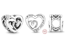Charm Sterlingové stříbro 925 Srdce, propojená nekonečná - pevné pouto mezi matkou a jejími dětmi, korálek na náramek rodina