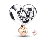 Sterlingové stříbro 925 Srdce a nápis Miluji tě nejlepší příteli - Love you Best friend, korálek na náramek přátelství