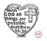 Charm Sterlingové stříbro 925 Náboženská kouzla Matouš 19.26 s kubickým zirkonovým křížem, korálek na náramek
