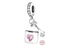 Charm Sterlingové stříbro 925 Airpods sluchátka s růžovým srdcem, 2v1 přívěsek na náramek zájmy