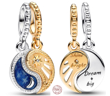 Charm Sterlingové stříbro 925 Jin & Jang, slunce a měsíc dělitelný přívěsek na náramek, symbol