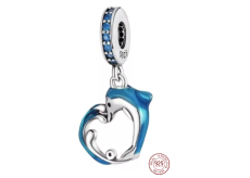 Charm Sterlingové stříbro 925 Delfín na vlně ve tvaru srdce, přívěsek na náramek láska