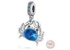Charm Sterlingové stříbro 925 Krab modrý z Murano skla, přívěsek na náramek zvíře