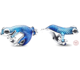 Charm Sterlingové stříbro 925 Metalický modrý gekon mění barvu, korálek na náramek zvíře
