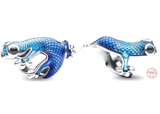 Charm Sterlingové stříbro 925 Metalický modrý gekon mění barvu, korálek na náramek zvíře