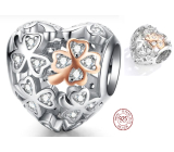 Charm Sterlingové stříbro 925 Milovaný čtyřlístek pro štěstí, korálek srdce na náramek láska
