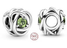 Charm Sterlingové stříbro 925 Nekonečný kruh věčnosti srpen jasně zelený, korálek na náramek
