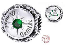 Charm Sterlingové stříbro 925 Znamení zvěrokruhu, kubické zirkonie Blíženci, korálek na náramek
