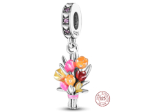 Charm Sterlingové stříbro 925 Kytice květů, tulipány, přívěsek na náramek příroda