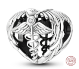 Charm Sterlingové stříbro 925 Gradace - Aeskulapova hůl - znak lékařů a farmaceutů, Absolvent korálek srdce na náramek zaměstnání