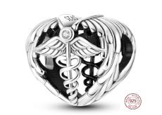 Charm Sterlingové stříbro 925 Gradace - Aeskulapova hůl - znak lékařů a farmaceutů, Absolvent korálek srdce na náramek zaměstnání