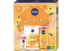 Nivea Zen Vibes Q10 Energy textilní pleťová maska 1 kus + Zen Vibes sprchový gel 250 ml + Zen Vibes kuličkový antiperspirant roll-on 50 ml, kosmetická sada pro ženy