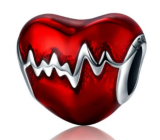 Charm Sterlingové stříbro 925 Tlukot srdce červená glazura, korálek na náramek láska