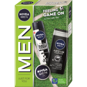 Nivea Men Feeling Game On Creme krém 30 ml + Active Clean sprchový gel 250 ml + Invisible Black & White antiperspirant deodorant sprej 150 ml, kosmetická sada pro muže
