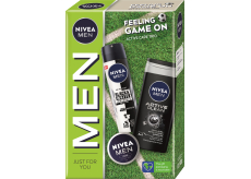 Nivea Men Feeling Game On Creme krém 30 ml + Active Clean sprchový gel 250 ml + Invisible Black & White antiperspirant deodorant sprej 150 ml, kosmetická sada pro muže