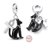 Charm Sterlingové stříbro 925 Černá egyptská kočka a ankh kouzlo, přívěsek na náramek symbol
