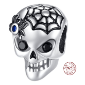 Sterlingové stříbro 925 Lebka - černá pavučina, korálek na náramek Halloween
