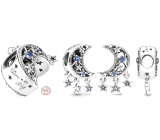 Charm Sterlingové stříbro 925 Půlměsíc a hvězdy, korálek na náramek vesmír