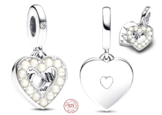 Charm Sterlingové stříbro 925 Perleťové bílé srdce 2v1, přívěsek na náramek rodina