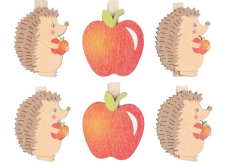 Ježci a jablíčka na kolíčku dřevění 4 cm 6 kusů