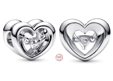 Charm Sterlingové stříbro 925 Zářivé srdce a plovoucí zirkon, korálek na náramek láska