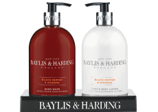 Baylis & Harding Men Černý pepř a Ženšen tekuté mýdlo 500 ml + mléko na ruce a tělo 500 ml, kosmetická sada pro muže