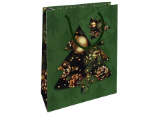 Nekupto Dárková papírová taška 14 x 11 x 6,5 cm Vánoční stromeček zelená