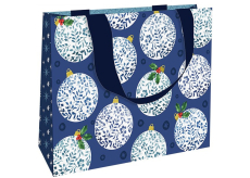 Nekupto Dárková papírová taška s ražbou 23 x 18 cm Vánoční modré baňky
