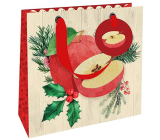 Nekupto Dárková papírová taška luxusní 18 x 16 cm Vánoční jablíčka