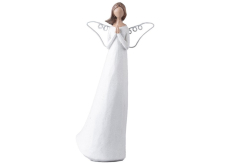 Anděl v bílých šatech a kovovými křídly polyresin 130 x 250 mm