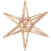 Závěsná LED vánoční dekorace Hvězda zlatá 300 x 300 mm s časovačem