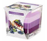 Emocio Blueberry Cheescake - Borůvkový cheesecake tříbarevná vonná svíčka sklo hranol 80 x 80 mm, doba hoření až 32 hodin