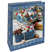 Nekupto Dárková papírová taška 23 x 18 x 10 cm Vánoční modrá, dárky
