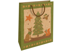 Nekupto Dárková kraftová taška 28 x 37 cm Vánoční stromeček se zvířátky
