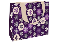 Nekupto Dárková papírová taška s ražbou 23 x 18 cm Vánoční vločky, fialová