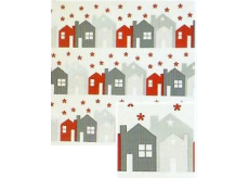 Nekupto Dárkový balicí papír vánoční 70 x 500 cm Bílý, červenošedé domečky