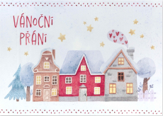 Albi Hrací přání do obálky vánoční Roztomilé zasněžené domky 14,8 x 21 cm