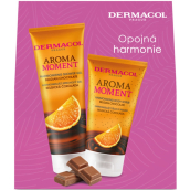 Dermacol Aroma Moment Belgian Chocolate - Belgická čokoláda sprchový gel 250 ml + tělový peeling 150 ml, kosmetická sada pro ženy