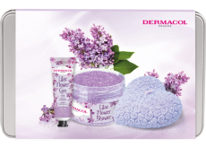 Dermacol Lilac Flower - Šeřík krém na ruce 30 ml + tělový peeling 200 g + vonná svíčka 130 g + plechová dóza, kosmetická sada pro ženy