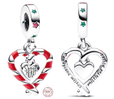 Charm Sterlingové stříbro 925 Dvě lízátka ve tvaru srdce - Sladké vánoce, přívěsek na náramek