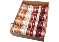 Ditipo Stuha látková vánoční s drátkem Červeno-měděná se zlatými hvězdičkami 4 m x 15 mm