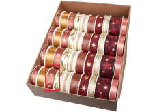 Ditipo Stuha látková vánoční s drátkem Červeno-měděná se zlatými hvězdičkami 3 m x 25 mm