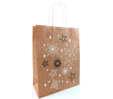 Ditipo Dárková papírová taška EKO 22 x 10 x 29 cm Vánoční světle hnědá, bílé a černé hvězdy